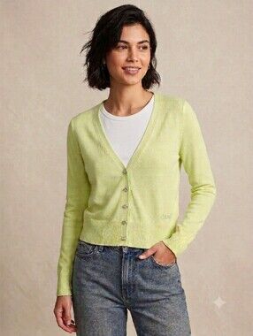Aeropostale Lime Green Knit Cardigan Rhinestone Button V-Neck Sweater XS Y2K